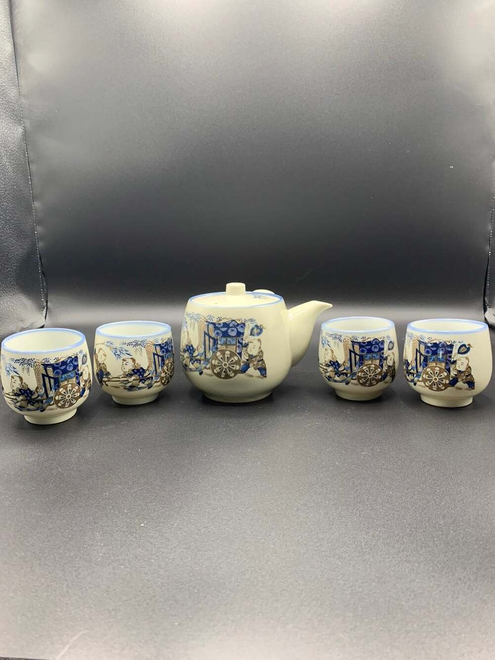 ✨ Vintage Japanese Blue & White Porcelain Kyusu Teapot Set ✨